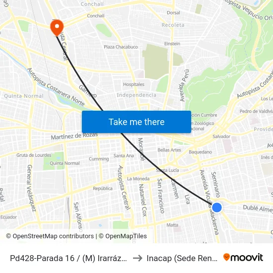 Pd428-Parada 16 / (M) Irarrázaval to Inacap (Sede Renca) map