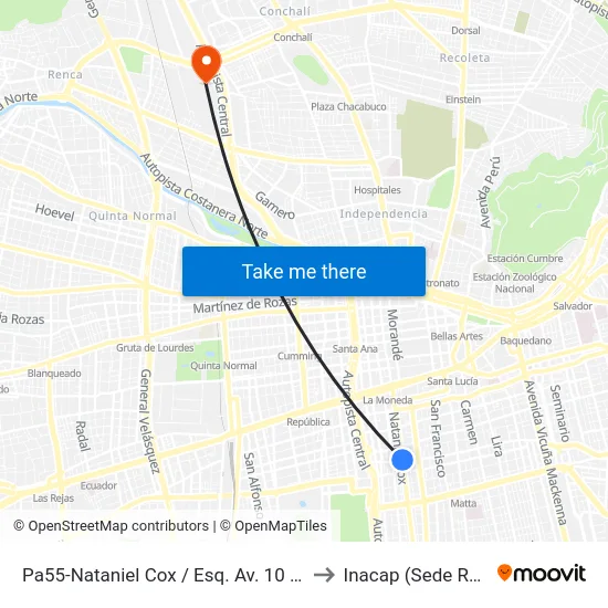 Pa55-Nataniel Cox / Esq. Av. 10 De Julio to Inacap (Sede Renca) map