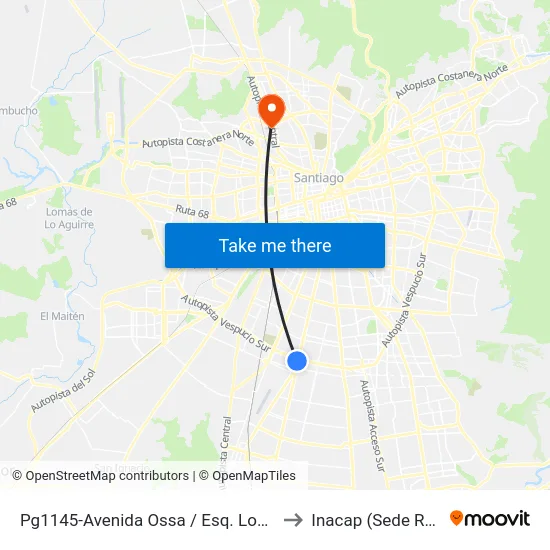 Pg1145-Avenida Ossa / Esq. Los Juncos to Inacap (Sede Renca) map