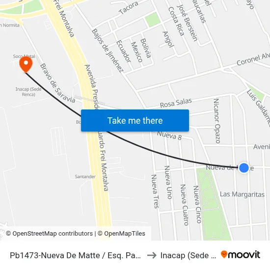 Pb1473-Nueva De Matte / Esq. Pantaleón Cortés to Inacap (Sede Renca) map