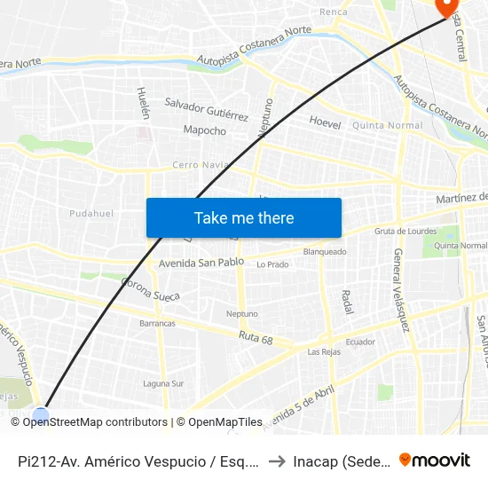 Pi212-Av. Américo Vespucio / Esq. Av. El Descanso to Inacap (Sede Renca) map
