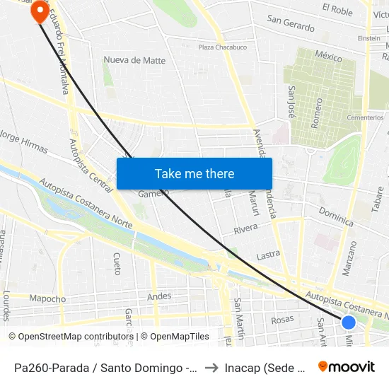 Pa260-Parada / Santo Domingo - Miraflores to Inacap (Sede Renca) map