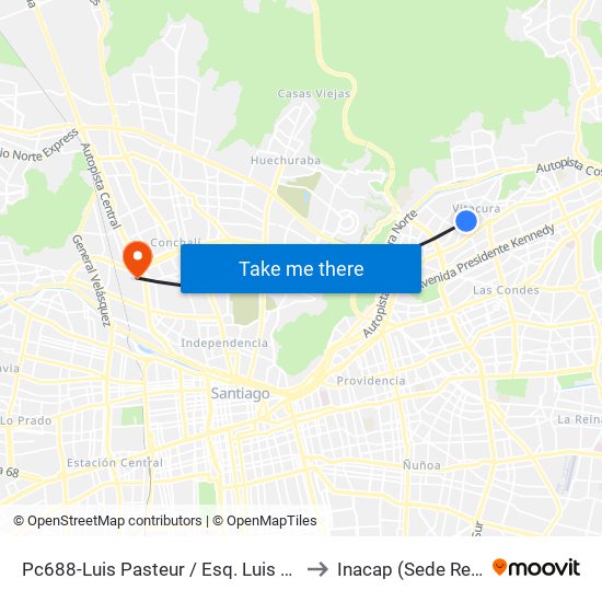Pc688-Luis Pasteur / Esq. Luis Carrera to Inacap (Sede Renca) map