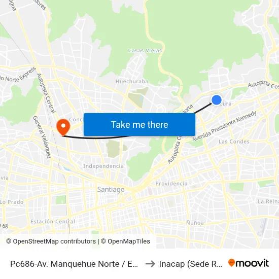 Pc686-Av. Manquehue Norte / Esq. Espoz to Inacap (Sede Renca) map