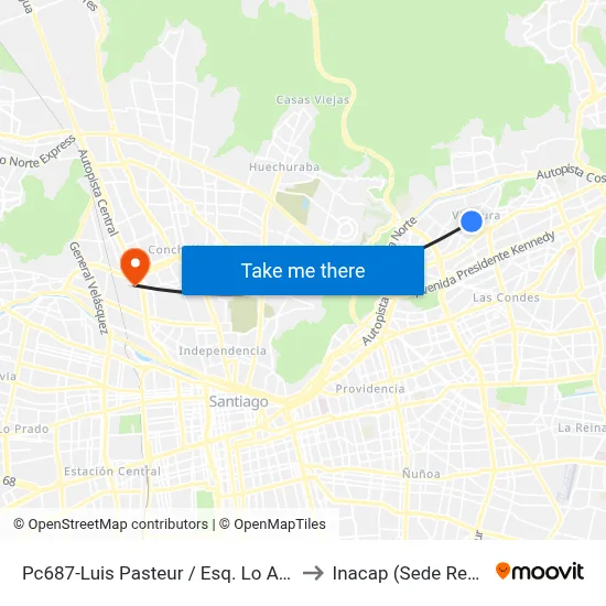 Pc687-Luis Pasteur / Esq. Lo Arcaya to Inacap (Sede Renca) map