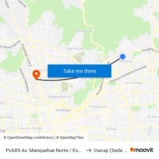 Pc685-Av. Manquehue Norte / Esq. Las Encinas to Inacap (Sede Renca) map