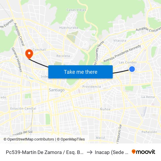 Pc539-Martín De Zamora / Esq. Belo Horizonte to Inacap (Sede Renca) map