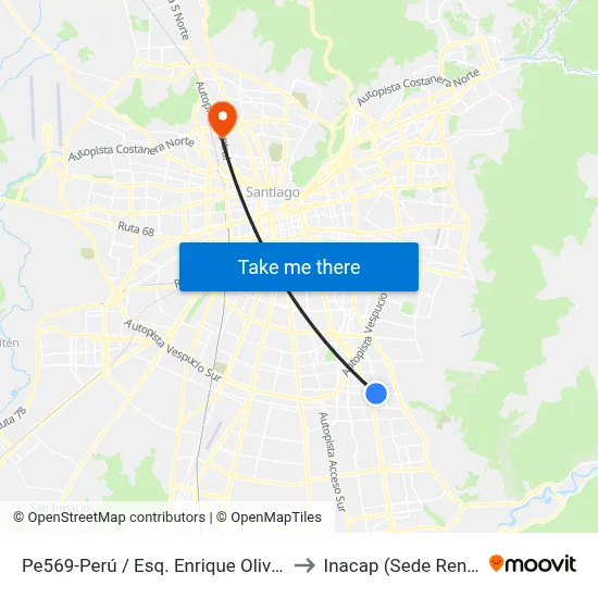 Pe569-Perú / Esq. Enrique Olivares to Inacap (Sede Renca) map