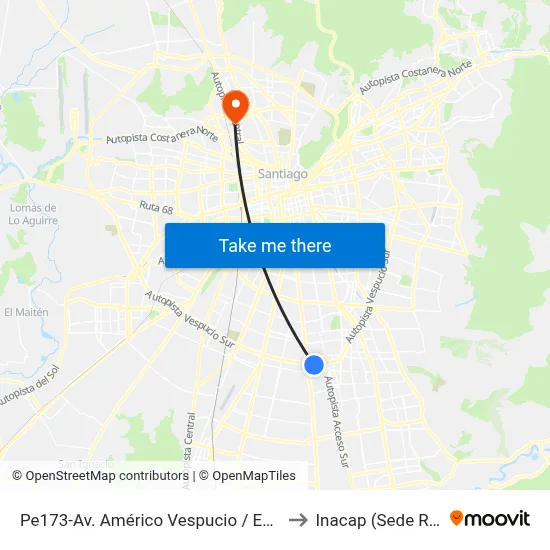 Pe173-Av. Américo Vespucio / Esq. Tacora to Inacap (Sede Renca) map