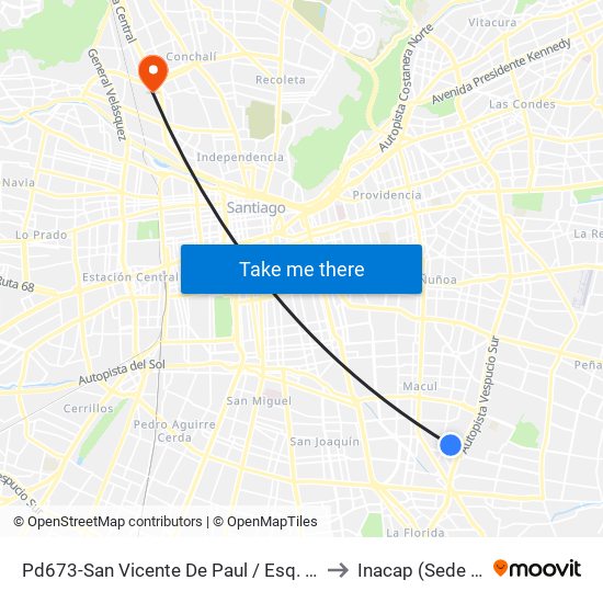 Pd673-San Vicente De Paul / Esq. Cuadro Verde to Inacap (Sede Renca) map