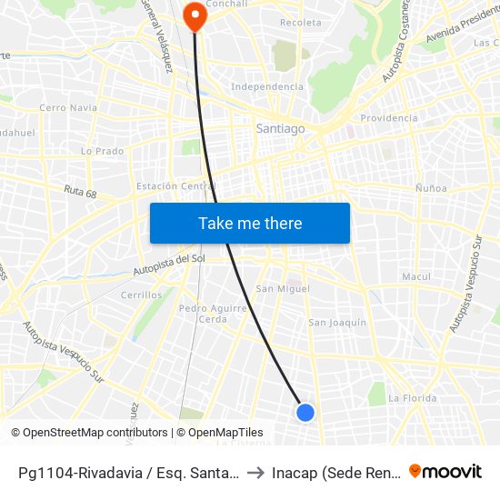 Pg1104-Rivadavia / Esq. Santa Ana to Inacap (Sede Renca) map