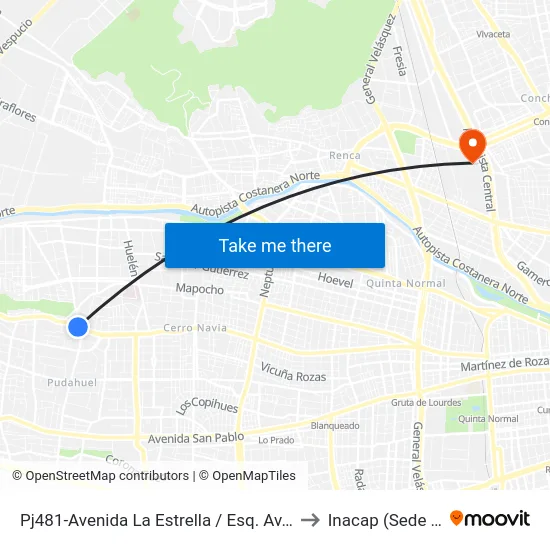 Pj481-Avenida La Estrella / Esq. Av. José J. Pérez to Inacap (Sede Renca) map