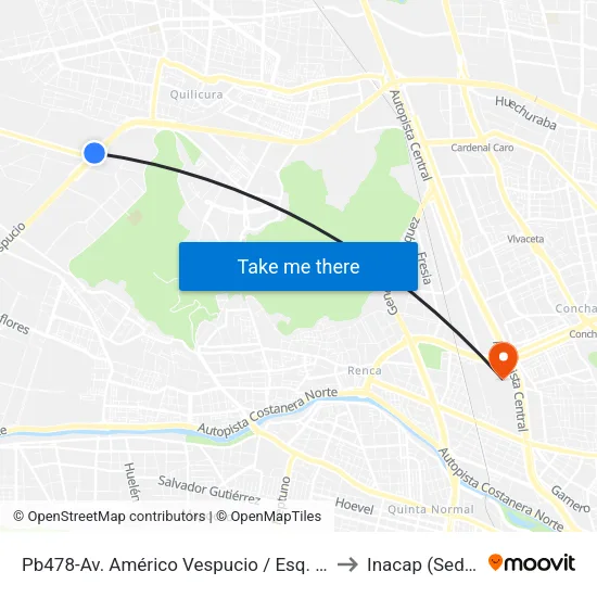 Pb478-Av. Américo Vespucio / Esq. Camino Lo Echevers to Inacap (Sede Renca) map