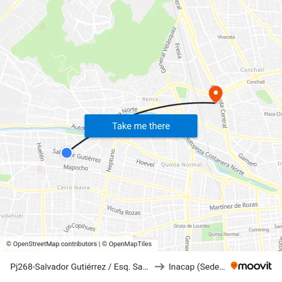 Pj268-Salvador Gutiérrez / Esq. Santos Luis Medel to Inacap (Sede Renca) map
