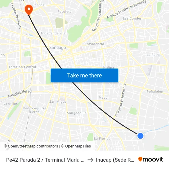 Pe42-Parada 2 / Terminal María Angélica to Inacap (Sede Renca) map