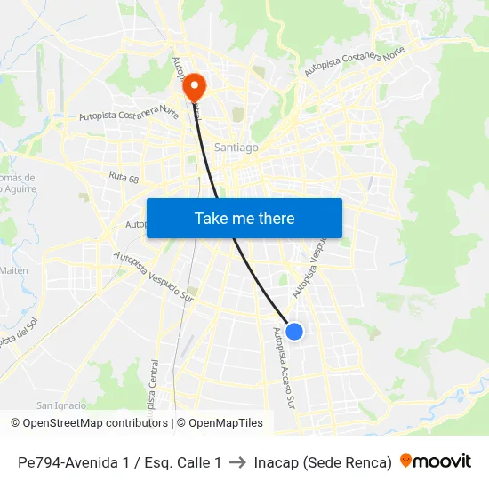 Pe794-Avenida 1 / Esq. Calle 1 to Inacap (Sede Renca) map