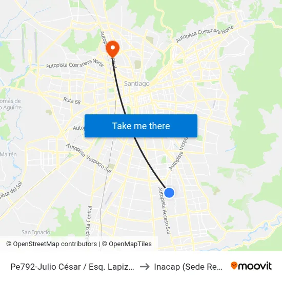 Pe792-Julio César / Esq. Lapizlazuli to Inacap (Sede Renca) map
