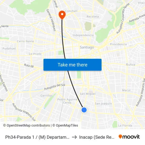 Ph34-Parada 1 / (M) Departamental to Inacap (Sede Renca) map