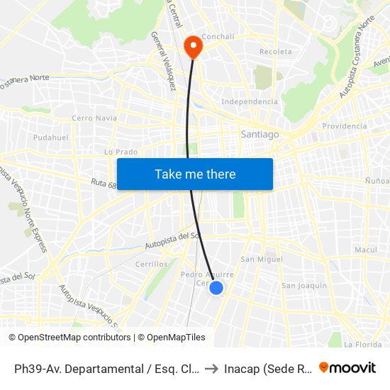 Ph39-Av. Departamental / Esq. Club Hípico to Inacap (Sede Renca) map