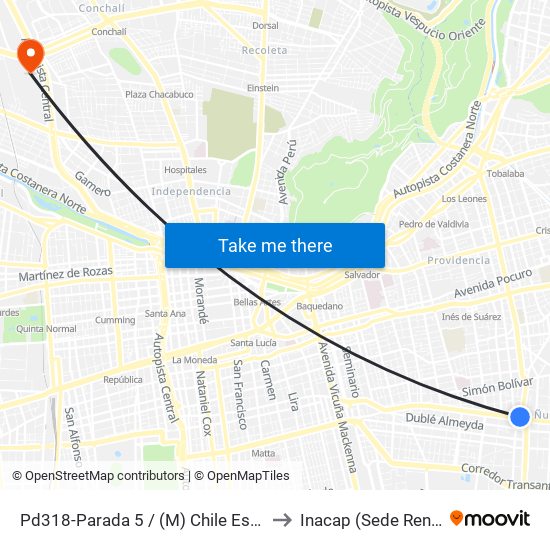 Pd318-Parada 5 / (M) Chile España to Inacap (Sede Renca) map