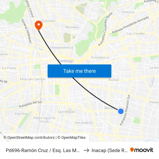 Pd696-Ramón Cruz / Esq. Las Madreselvas to Inacap (Sede Renca) map
