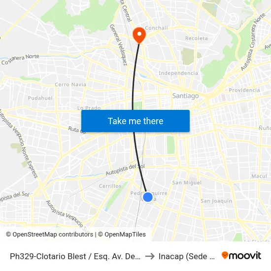 Ph329-Clotario Blest / Esq. Av. Departamental to Inacap (Sede Renca) map