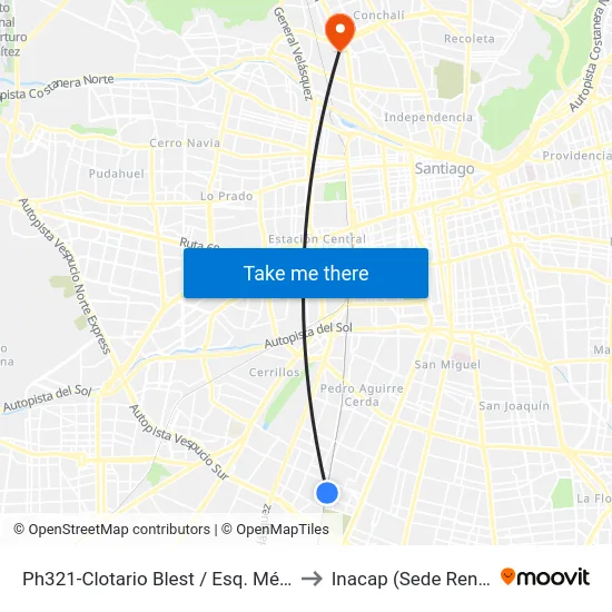 Ph321-Clotario Blest / Esq. México to Inacap (Sede Renca) map