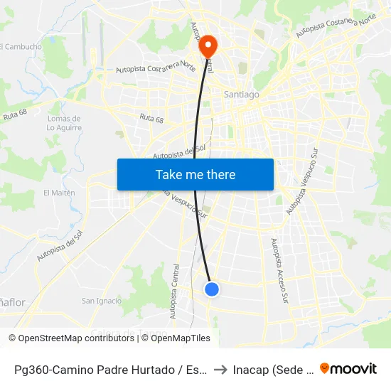 Pg360-Camino Padre Hurtado / Esq. Santa Marta to Inacap (Sede Renca) map