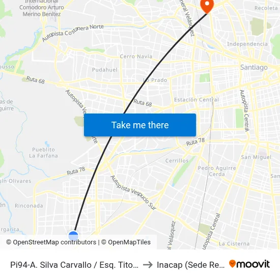 Pi94-A. Silva Carvallo / Esq. Tito Mundt to Inacap (Sede Renca) map