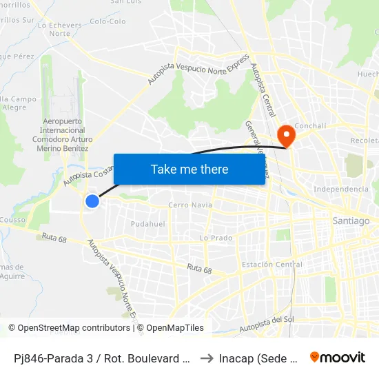 Pj846-Parada 3 / Rot. Boulevard   Aeropuerto to Inacap (Sede Renca) map