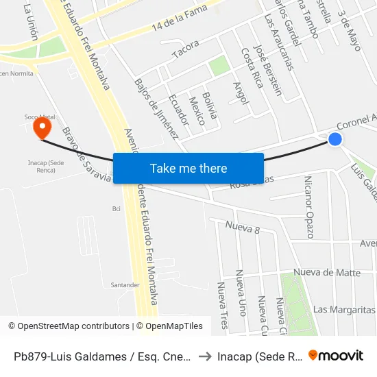 Pb879-Luis Galdames / Esq. Cnel. Alvarado to Inacap (Sede Renca) map