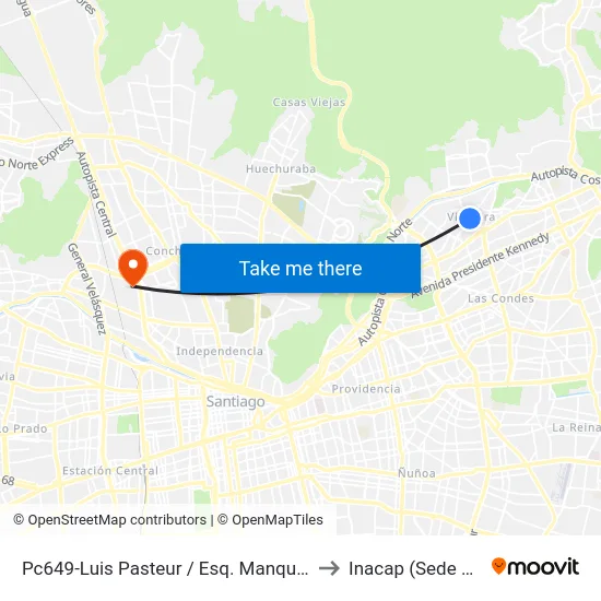 Pc649-Luis Pasteur / Esq. Manquehue Norte to Inacap (Sede Renca) map