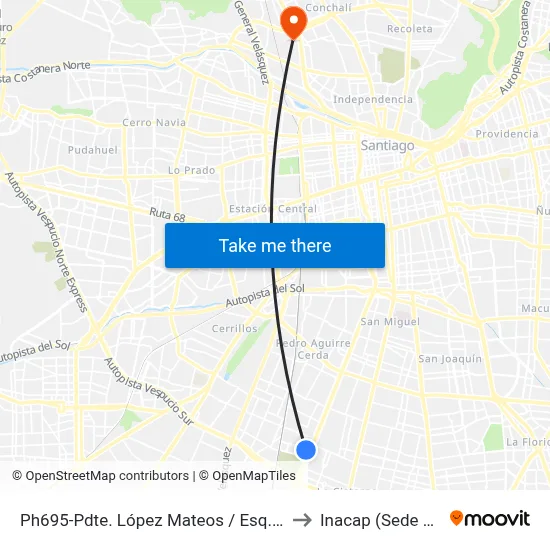 Ph695-Pdte. López Mateos / Esq. Hermosilla to Inacap (Sede Renca) map