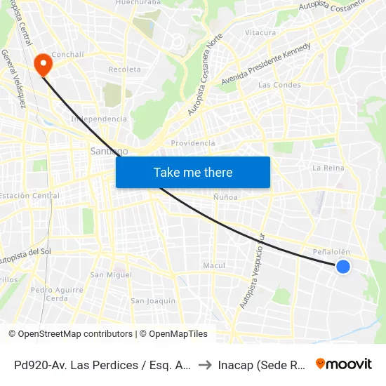 Pd920-Av. Las Perdices / Esq. Antupirén to Inacap (Sede Renca) map