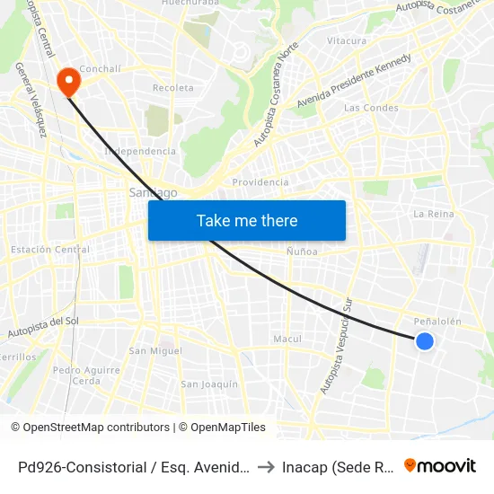 Pd926-Consistorial / Esq. Avenida El Valle to Inacap (Sede Renca) map