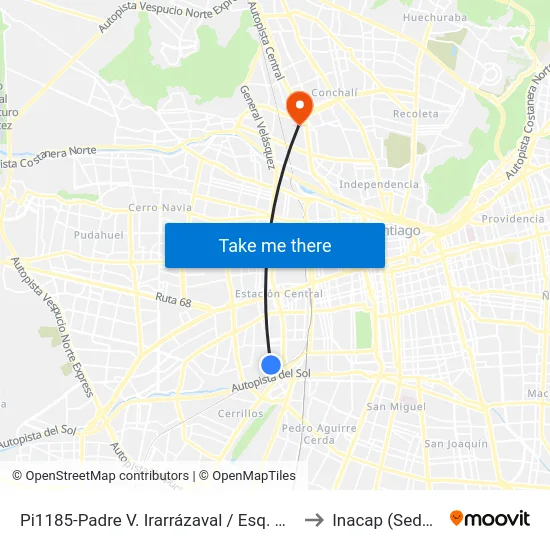 Pi1185-Padre V. Irarrázaval / Esq. Hermanos Carrera to Inacap (Sede Renca) map