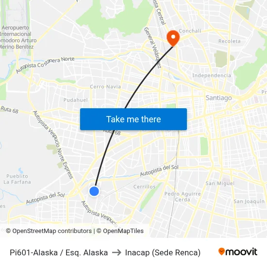 Pi601-Alaska / Esq. Alaska to Inacap (Sede Renca) map
