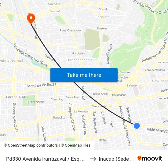Pd330-Avenida Irarrázaval / Esq. Matta-Oriente to Inacap (Sede Renca) map