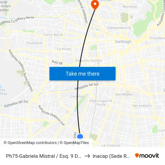 Ph75-Gabriela Mistral / Esq. 9 De Enero to Inacap (Sede Renca) map