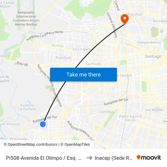 Pi508-Avenida El Olimpo / Esq. Asunción to Inacap (Sede Renca) map