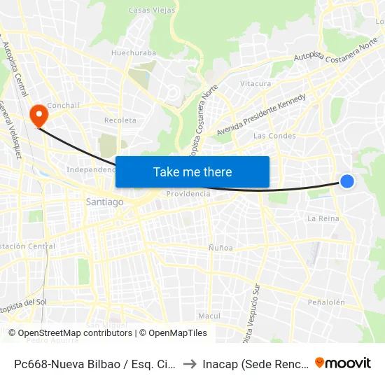 Pc668-Nueva Bilbao / Esq. Cirio to Inacap (Sede Renca) map