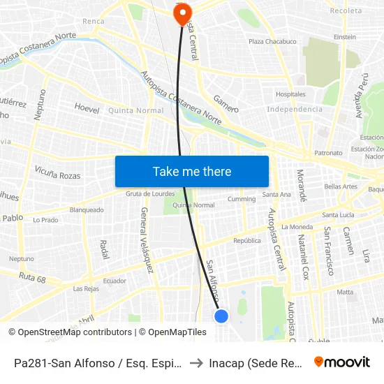 Pa281-San Alfonso / Esq. Espiñeira to Inacap (Sede Renca) map