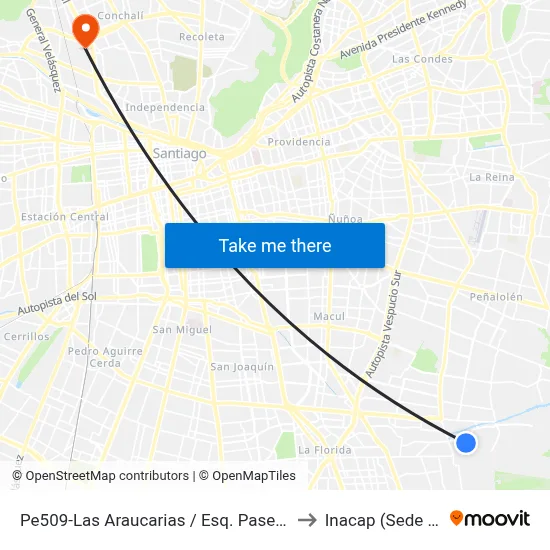 Pe509-Las Araucarias / Esq. Paseo De La Plaza to Inacap (Sede Renca) map