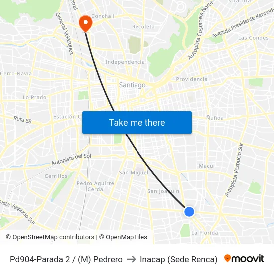Pd904-Parada 2 / (M) Pedrero to Inacap (Sede Renca) map