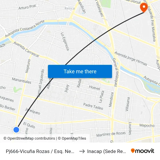 Pj666-Vicuña Rozas / Esq. Neptuno to Inacap (Sede Renca) map