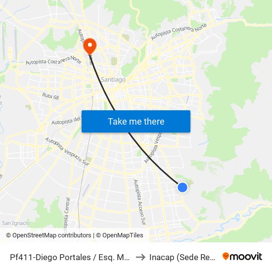 Pf411-Diego Portales / Esq. Malvilla to Inacap (Sede Renca) map