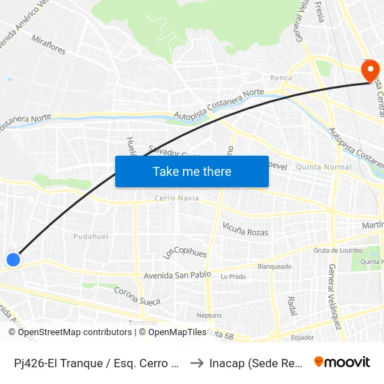 Pj426-El Tranque / Esq. Cerro Calan to Inacap (Sede Renca) map