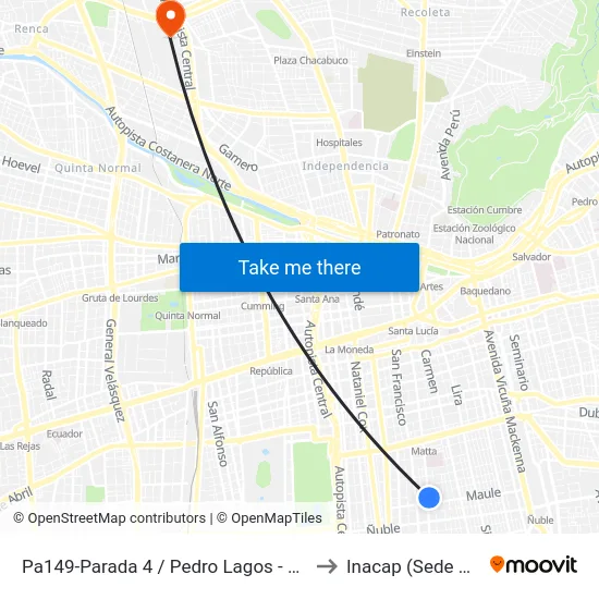 Pa149-Parada 4 / Pedro Lagos - Santa Rosa to Inacap (Sede Renca) map