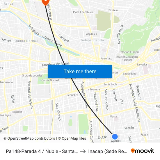 Pa148-Parada 4 / Ñuble - Santa Rosa to Inacap (Sede Renca) map