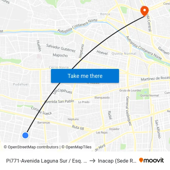 Pi771-Avenida Laguna Sur / Esq. El Racimo to Inacap (Sede Renca) map